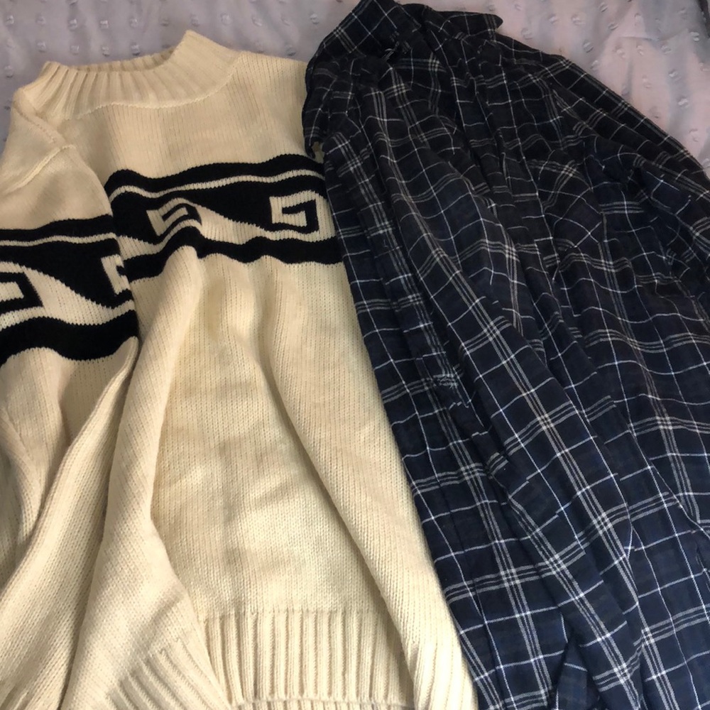 Sweater and flannel shirt